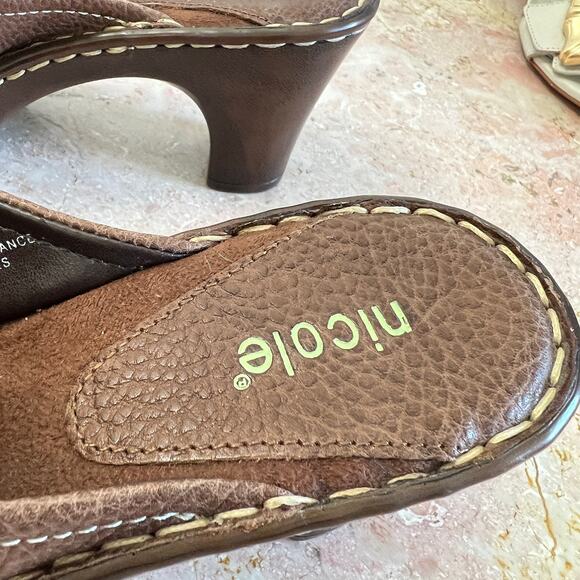 Nicole Brown Leather Loafer Slip On Clog Mules 90s Academia Vintage Tassel 6.5 - Picture 7 of 11